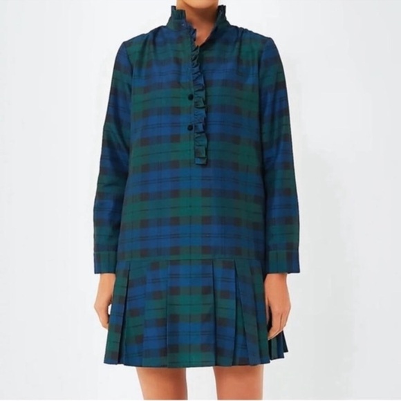 Tuckernuck Dresses & Skirts - Tuckernuck Green and Blue Plaid Ruffle-Front Long-Sleeve Dress